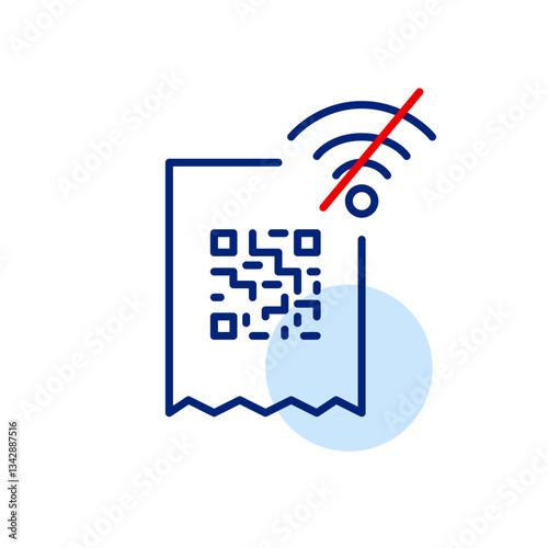 Qr-code on receipt and no wi-fi symbol. Data refreshment or donwload for payment unavailable. Pixel perfect, editable stroke vector icon