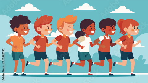 Students lined up at the starting line their hearts pounding with anticipation as they prepared to race against each other in hopes of earning a spot on the schools cross country. Vector illustration