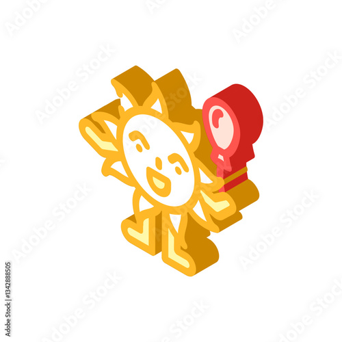 shy cute sun character isometric icon vector illustration