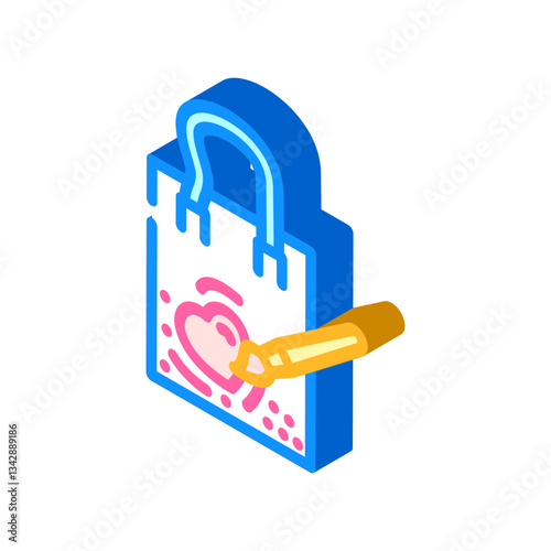 hand painted tote bag diy fashion handmade isometric icon vector illustration