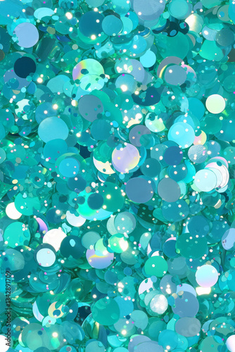 Shimmering turquoise sequins create vibrant, sparkling background