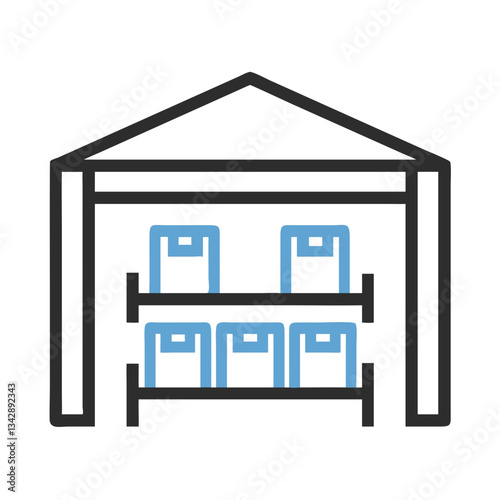 Warehouse storage icon with shelves and boxes
