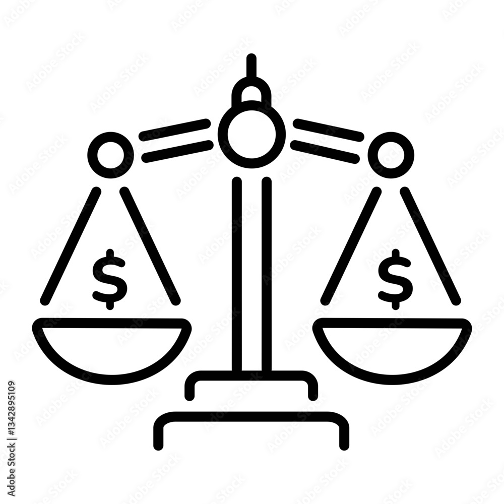 A linear icon of a scale depicting price comparison A linear icon of a scale depicting price comparison