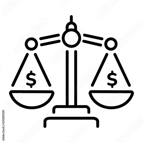 A linear icon of a scale depicting price comparison 