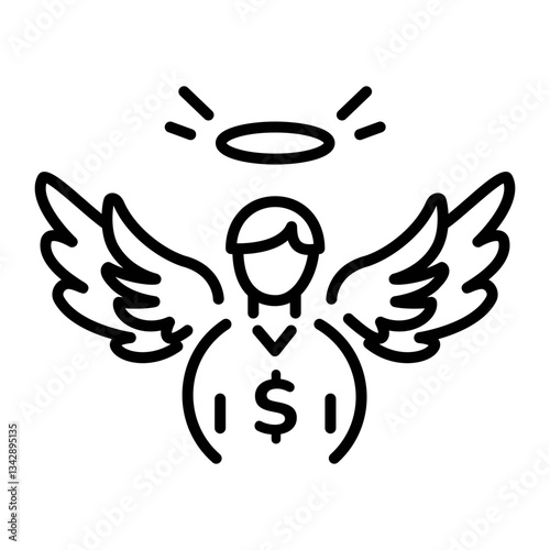 A linear style icon depicting an angel investor 
