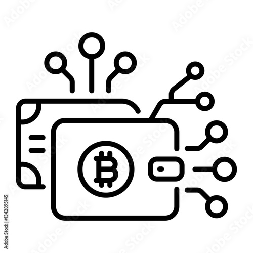 Digital bitcoin wallet icon in an outline style 