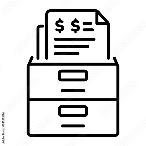 A linear icon of a filing cabinet filled with papers 