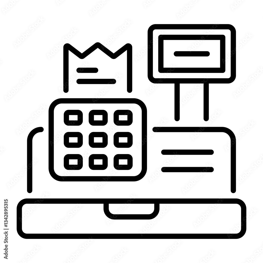 A linear icon of a cash register machine A linear icon of a cash register machine