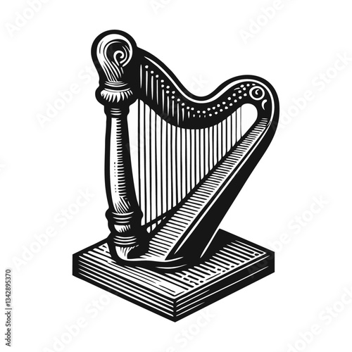 Harp vintage engrave logo icon design illustration
