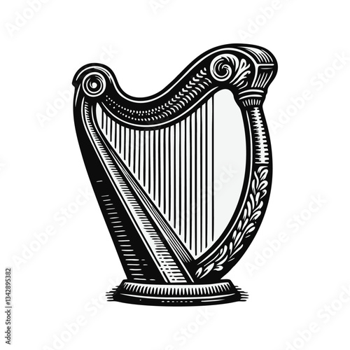 Harp vintage engrave logo icon design illustration