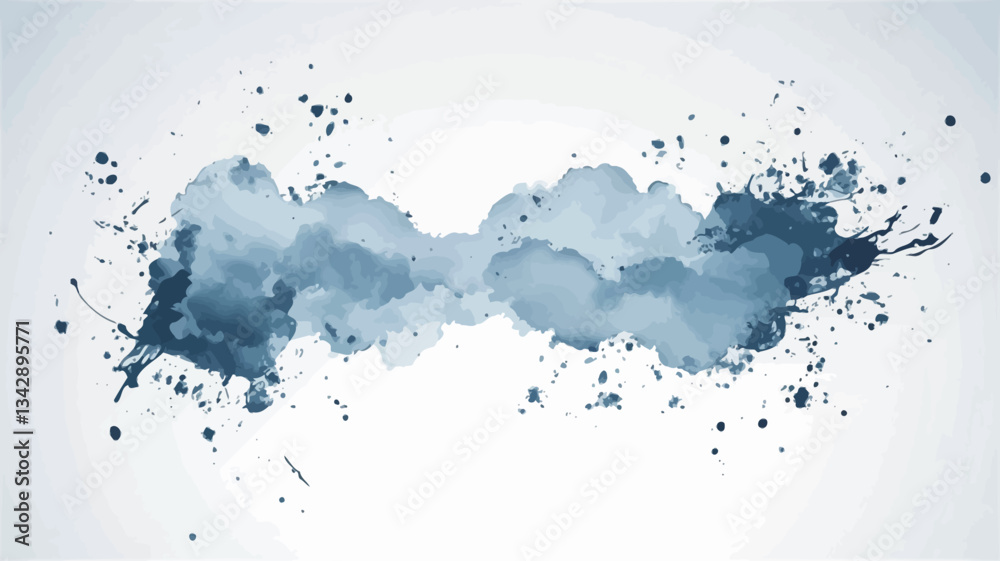 The image features an abstract composition of blue watercolor splashes on a white background. The splashes vary in size and density, creating a dynamic and flowing effect. The color palette is The image features an abstract composition of blue watercolor splashes on a white background. The splashes vary in size and density, creating a dynamic and flowing effect. The color palette is