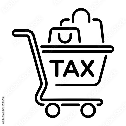 A line style icon of a shopping cart depicting sales tax 