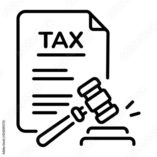 A linear style icon of a judge mallet showing tax penalty 
