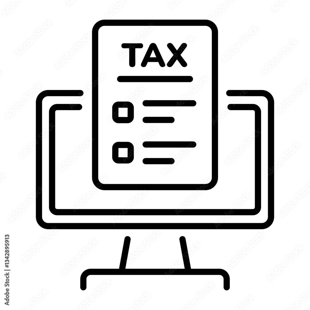 Online tax form on a system, linear style icon Online tax form on a system, linear style icon