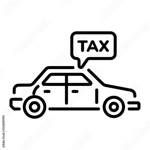 A line style icon of an automobile showing car tax 