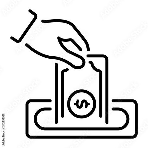 A line style icon of a hand with money note depicting tax deposit 
