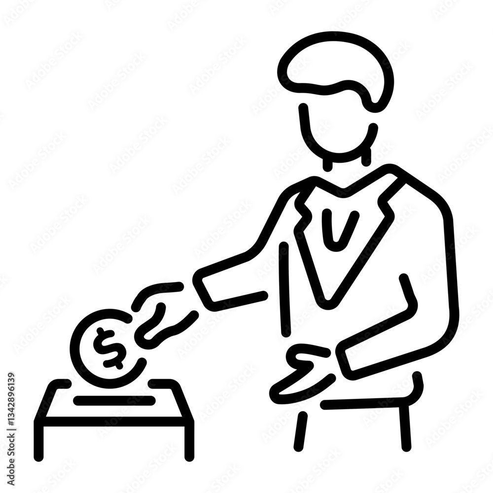 A character donating money, linear style icon 
