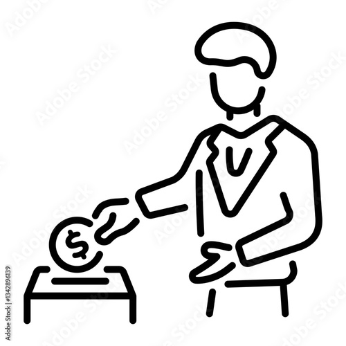 A character donating money, linear style icon 