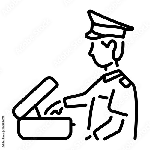 A character doing custom duty, linear style icon 