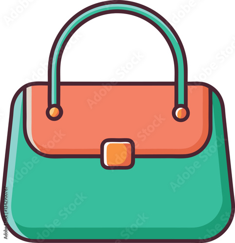 Colorful handbag vector illustration design, A vibrant vector illustration of a colorful handbag featuring a combination of green and peach tones for a modern look.
