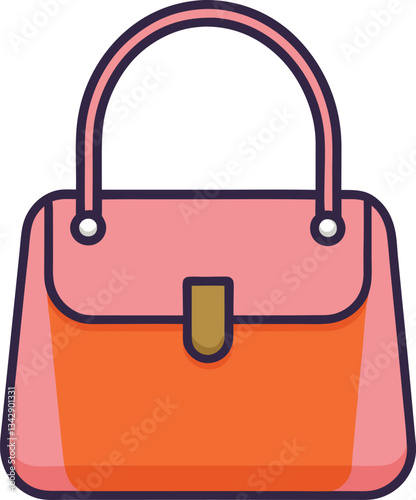 Vector stylish pink and orange handbag, A vector illustration of a fashionable handbag with a pink top, orange bottom, and a gold clasp, designed with modern simplicity.  
