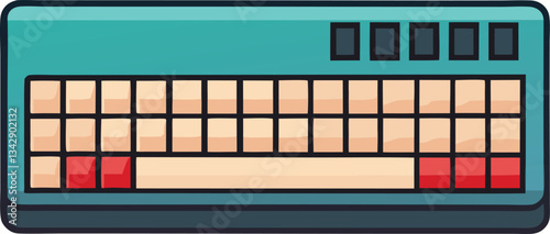 Vector vintage music synthesizer illustration, A vector illustration of a vintage-style music synthesizer with colorful keys and a classic design, perfect for music creation.  
