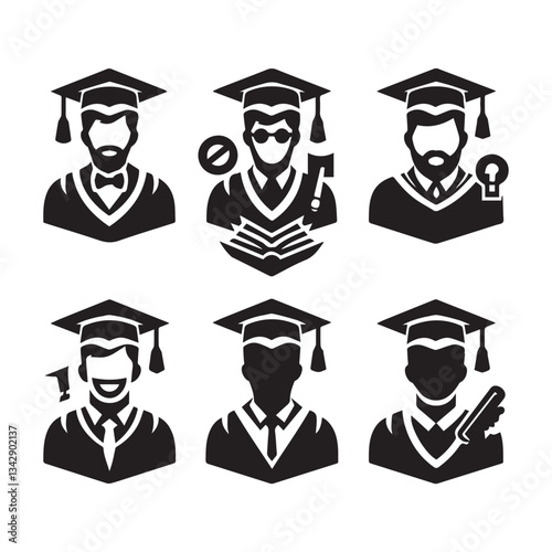 Graduate Icon set Student Ideal for Education or Graduation black and white