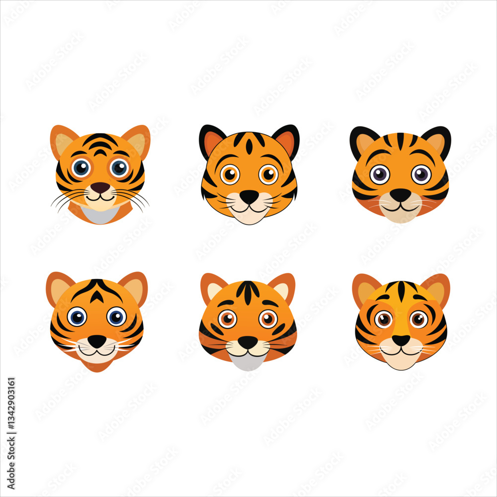 Fototapeta premium set of tiger head icon on white background