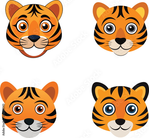 set of tiger head icon on white background