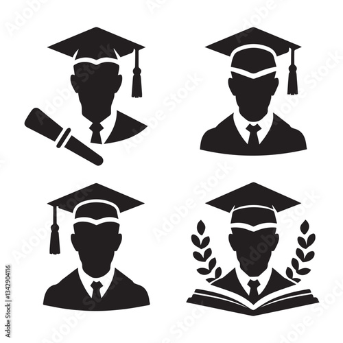 Graduate Icon set Student Ideal for Education or Graduation black and white