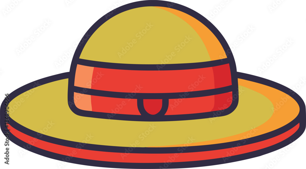 Vector yellow and red summer hat illustration, A vector illustration of a yellow summer hat with a red band, designed for sunny days and outdoor activities.
Vector yellow and red summer hat illustration, A vector illustration of a yellow summer hat with a red band, designed for sunny days and outdoor activities.