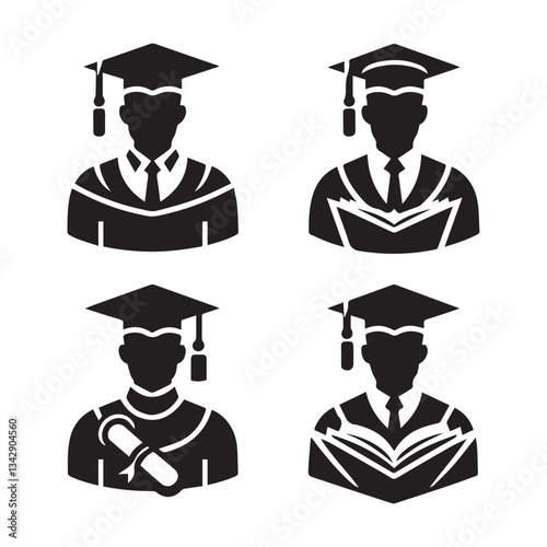 Graduate Icon set Student Ideal for Education or Graduation black and white
