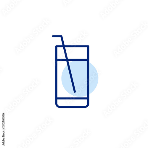 Tall glass drink and straw. Refreshments, soda or lemonade. Pixel perfect, editable stroke vector icon