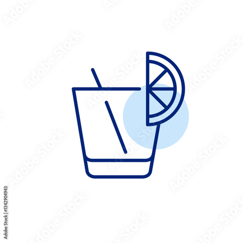 Alcohol drink in tumbler glass with slice of lemon. Bar, restaurant menu. Party and socializing events. Pixel perfect, editable stroke vector icon