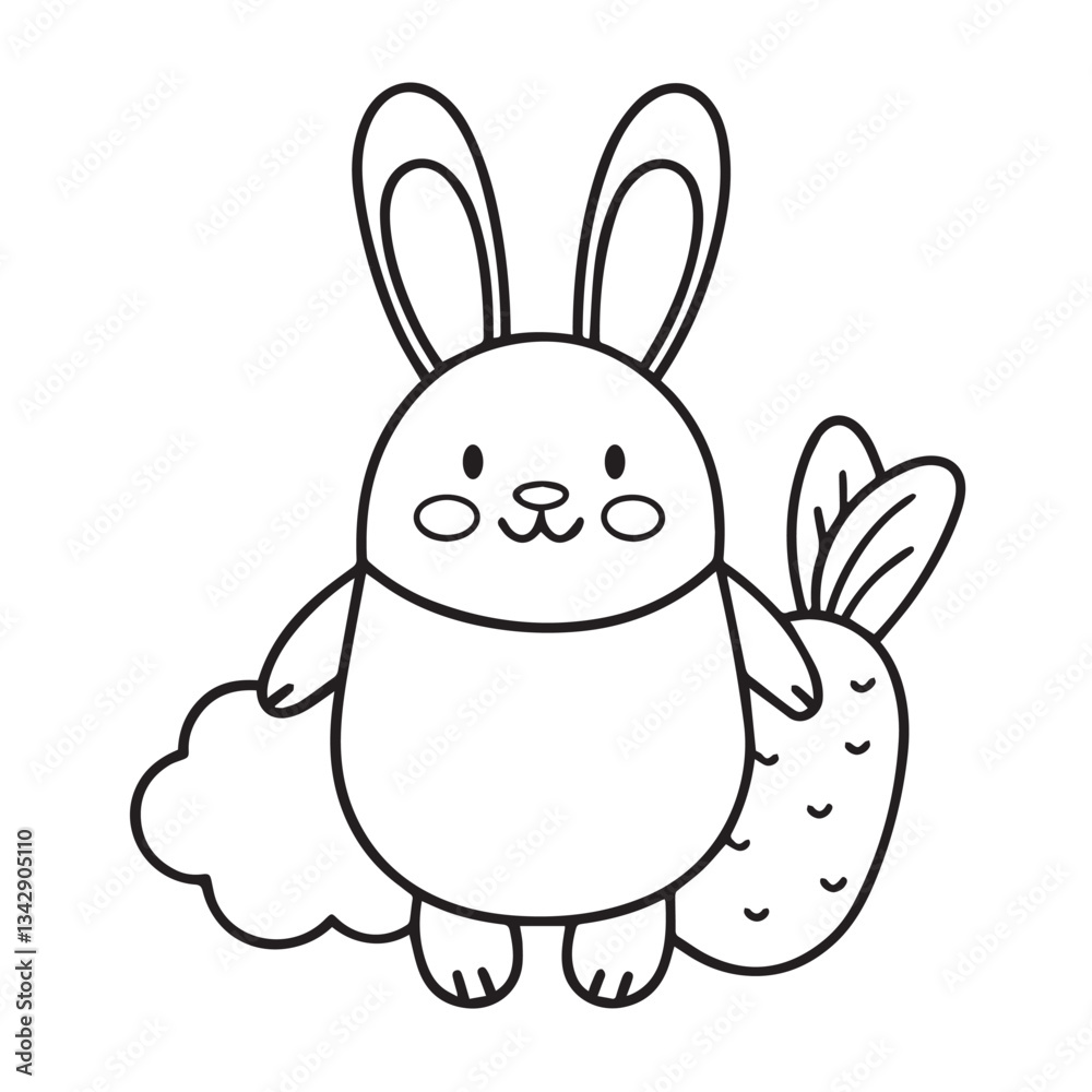 Fototapeta premium Cute cartoon bunny holding carrot vector illustration
