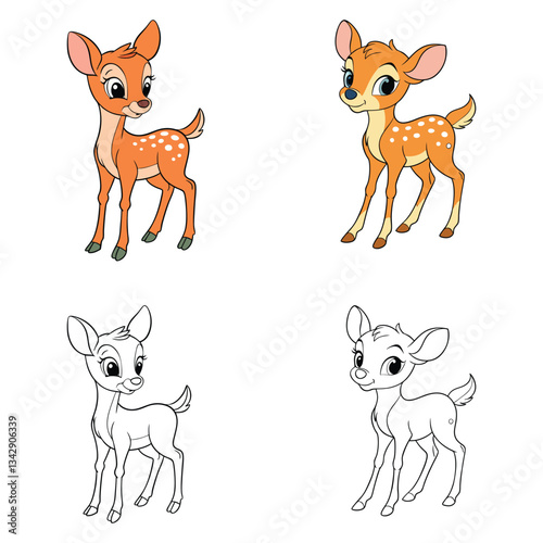 Bambi deer cartoon illustration set