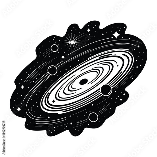 Cosmology Silhouette, Vector, Icon, Logo, White Background.