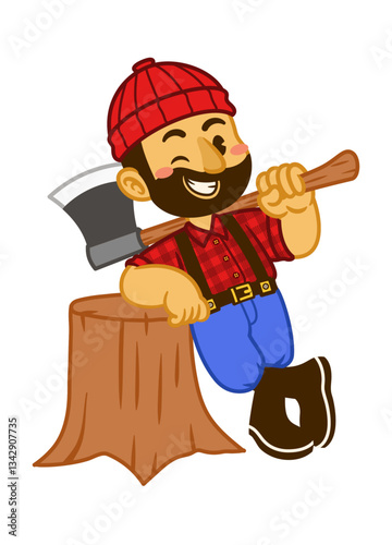 Happy Lumberjack Cartoon Mascot Illustrastion