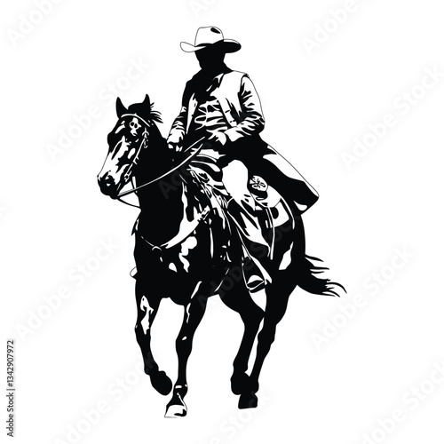 Cowboy Silhouette, Vector, Icon, Logo, White Background.