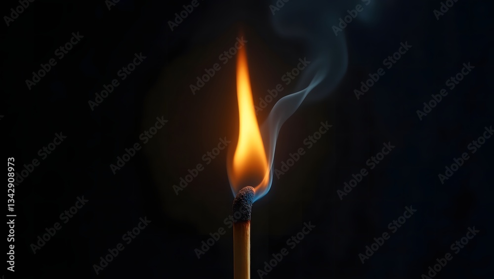 Glowing Matchstick Flame Illuminates Darkness with Fiery Elegance Glowing Matchstick Flame Illuminates Darkness with Fiery Elegance