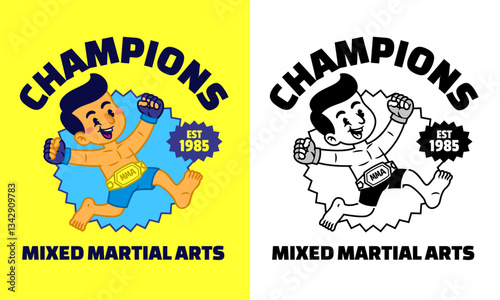 Retro Mascot Logo Illustrastion of MMA Fighter