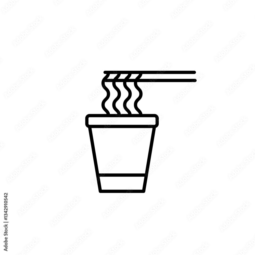 Hot instant noodles in paper cup. Takeaway, fast snacks. Pixel perfect, editable stroke vector icon Hot instant noodles in paper cup. Takeaway, fast snacks. Pixel perfect, editable stroke vector icon
