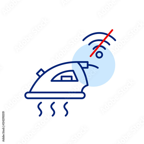 Washing machine and no wi-fi symbol. Manual operation only. Smart home laundry disconnected. Pixel perfect, editable stroke vector icon