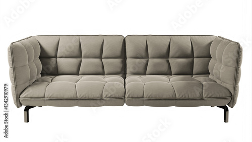 Modern Minimalistic Sofa in Neutral Gray Tone with Comfortable Cushion Design 3D Rendering