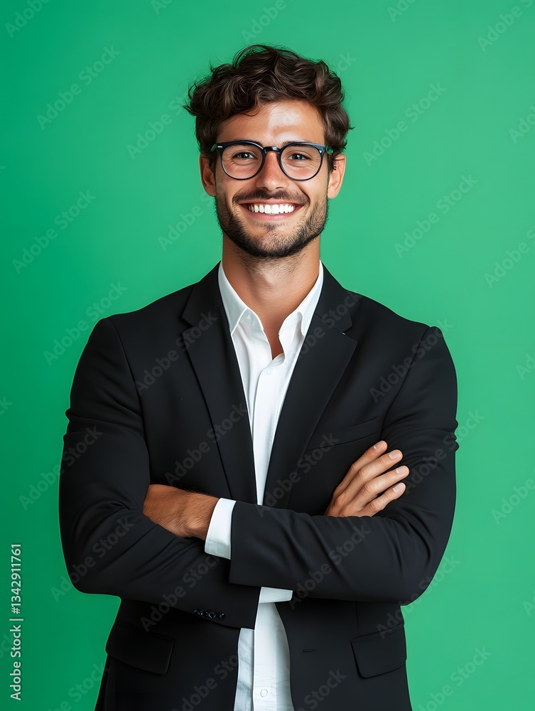 Confident young shareholder smiling in a corporate setting Confident young shareholder smiling in a corporate setting