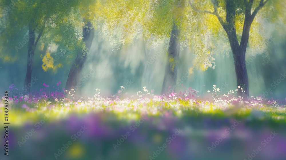Obraz premium Beautiful cosmos flowers in the garden with sun light and bokeh effect, Colorful flower meadow with sunbeams and bokeh lights in summer season, Beautiful natural spring summer background.