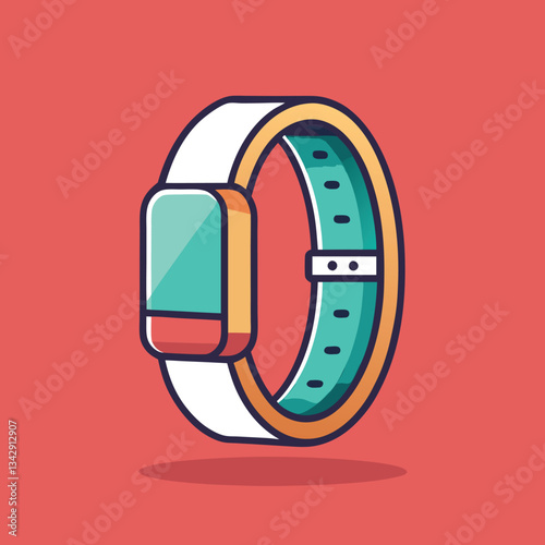 Stylish Fitness Tracker Smartwatch Vector Illustration, A stylish vector illustration of a fitness tracker smartwatch with a modern design, featuring a white and turquoise color scheme.

