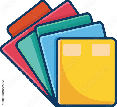 Colorful File Folders Vector Illustration, A vibrant vector illustration of stacked file folders in different colors, representing organization and office supplies.
