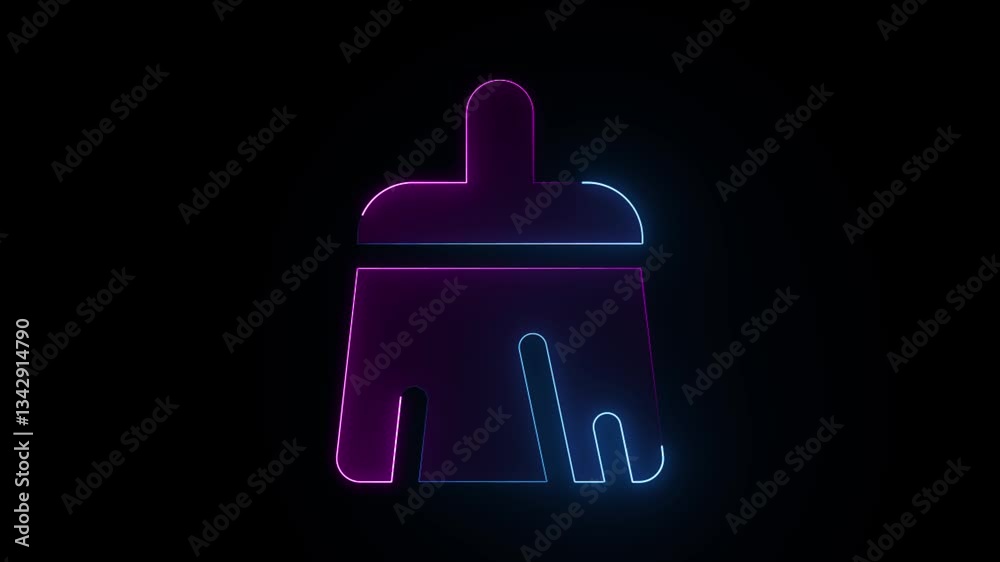 Neon Handle broom icon animation on black background. Cleaning service concept sign. Neon Handle broom icon animation on black background. Cleaning service concept sign.