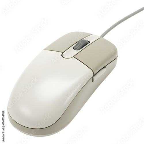Classic Wired Computer Mouse – Retro Beige Design for Precision and Comfort isolated transparent background